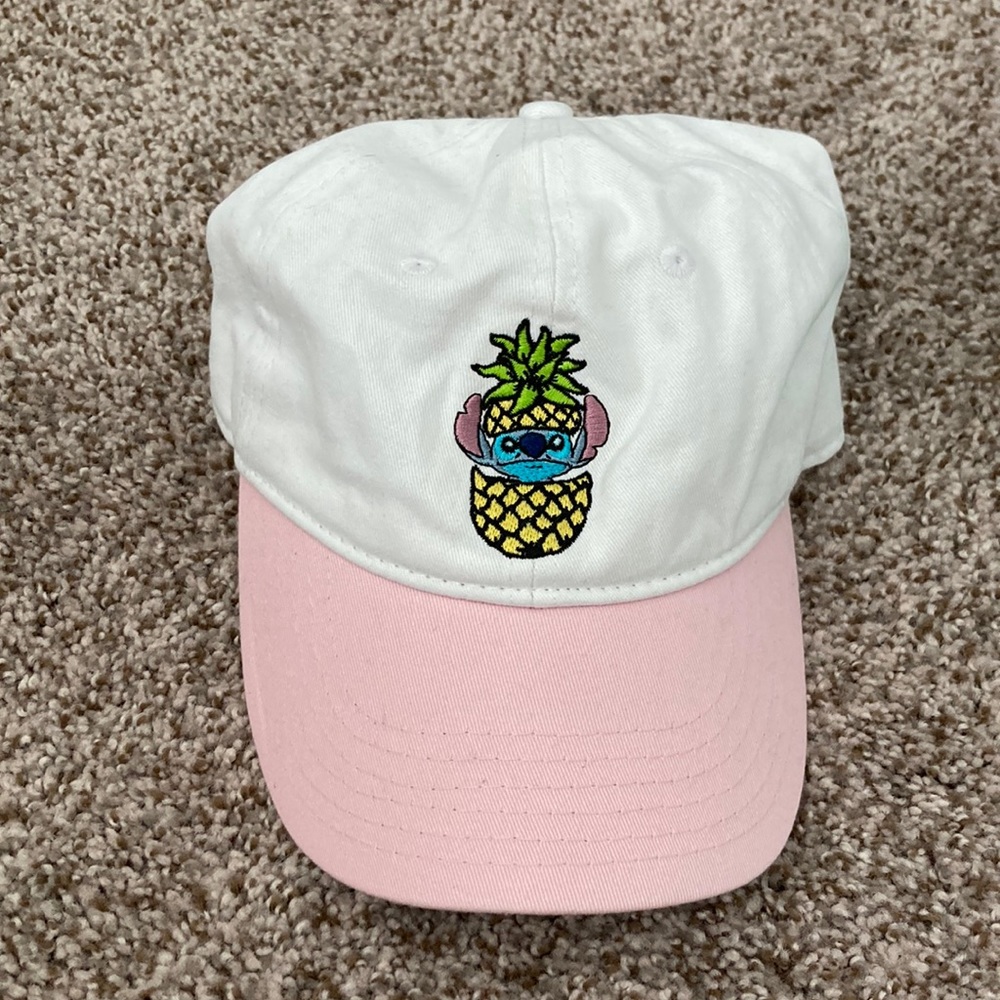 Pink and White Disney Pineapple Stitch Ball Cap